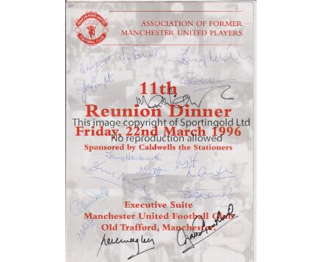 1996 REUNION DINNER MANCHESTER UNITED AUTOGRAPHS   Seventeen original autographs of former Manchester United players on the R