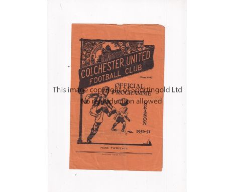 1951 COLCHESTER UNITED V ARSENAL A    Four page programme for the Eastern Counties League at Layer Road 10/2/51 in Colchester