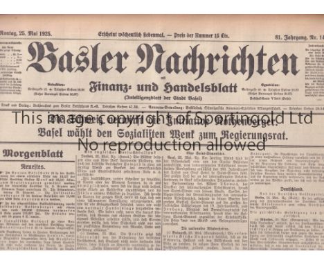 BASEL v TOTTENHAM HOTSPUR 1925    Friendly played 24/5/1925 in Basel. Issue of the Basel daily news and sport paper which rev