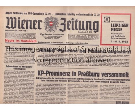 TOTTENHAM HOTSPUR     Friendly v Austria Vienna 3/8/1968 at Wiener Praterstadion, Vienna. Issue of the Vienna daily news and 