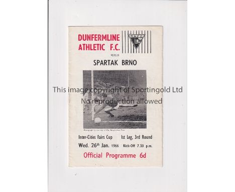 DUNFERMLINE ATHLETIC V SPARTAK BRNO 1966       Programme for the ICFC tie 26/1/1966 in Dunfermline, very slightly creased.   