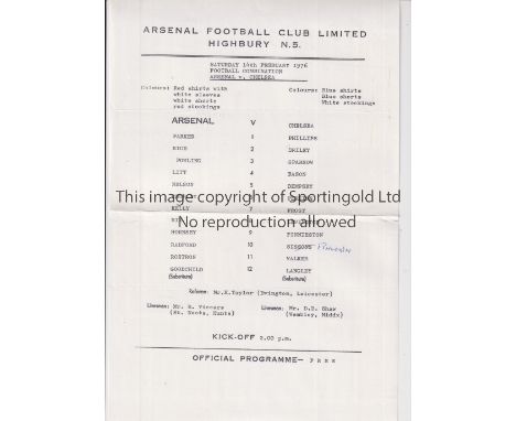 ARSENAL Six Reserve team programmes for season 1975/6: 3 home v Chelsea, Tottenham, West Ham and away v Orient, Tottenham, We