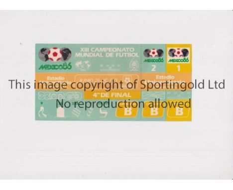 1986 WORLD CUP       Unused ticket for West Germany v Mexico 21/6 Quarter-Final at the University Stadium.     Very good