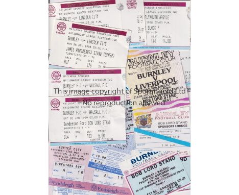 BURNLEY      Over 65 home tickets from the 1990's including Tottenham 22/9/1993 LC, Liverpool 5/10/1994 LC and 12/8/1996 Frie