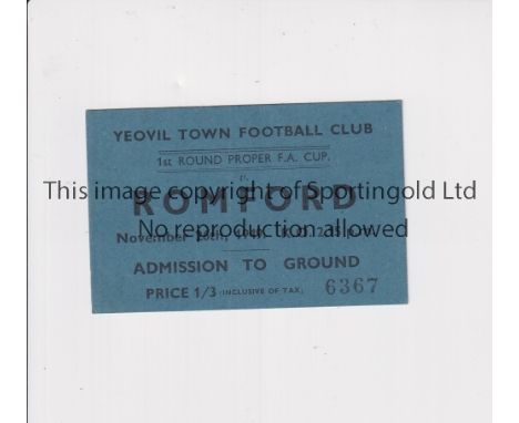 TICKET 1949 YEOVIL V ROMFORD FA CUP PROPER   Original ticket for the game at Hewish Park 26/11/49.   Good