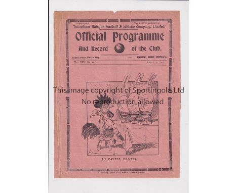 TOTTENHAM HOTSPUR      Programme for the home League match v WBA 18/4/1930, worn with pepper loss from the back page.     Poo