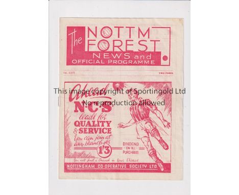 NOTTINGHAM FOREST V NEWCASTLE UN ITED 1946      Programme for the League match at Forest 5/9/1946, being Forest's first home 