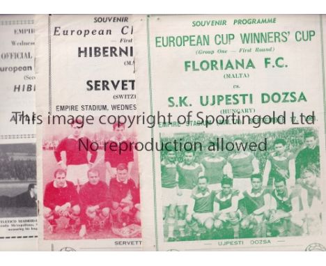 MALTA CLUBS IN EUROPE   Nine programmes: 1961 Floriana v Ujpest Dozsa, Hibernians v Servette, 1962 Hibernians v Athletico Mad
