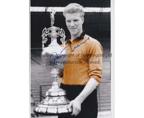 RON FLOWERS AUTOGRAPHS     A 12 x 8 colorized photo of the Wolves left-half posing with the First Division trophy during a ph