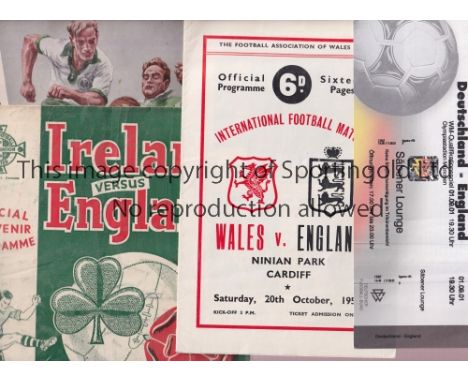 ENGLAND FOOTBALL PROGRAMMES       Four away programmes v Wales 1951, Ireland 1954, slightly worn, Germany 1956. slightly worn