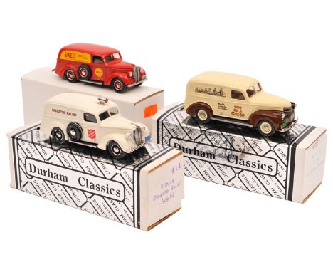 3 Durham Classics white metal models. 1941 Chevrolet Panel Delivery van (DC12A) in ‘CCM Joycycles’ cream and dark brown liver