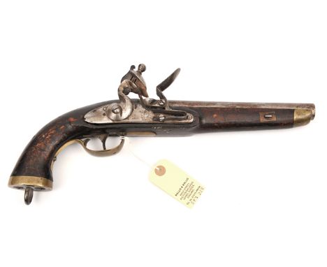A Belgian 14 bore percussion service pistol,  15” overall, barrel 9” with Liege proof, the rounded lock retaining traces of m