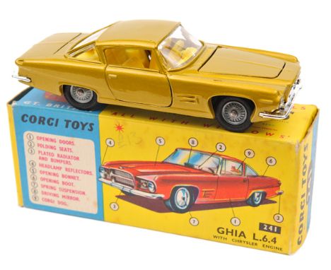 Corgi Toys Ghia L.6.4 (241). Example in metallic yellow gold with bright yellow interior. Fitted with later style detailed ca