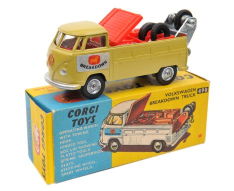 Corgi Toys Volkswagen Breakdown Truck (490). An example in mustard green with ‘Breakdown’ stickers to doors and with red inte