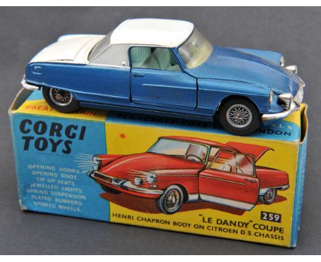 Corgi Toys ‘Le Dandy’ Coupe Henry Chapron body on Citroen D.S. Chassis (259). A scarce example in metallic blue and white wit