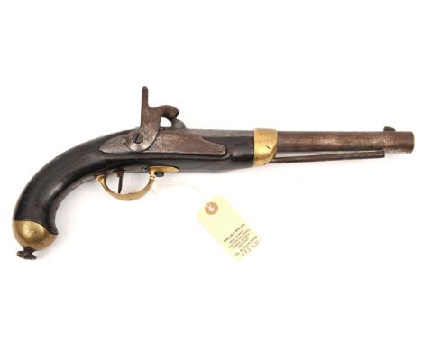 A French 16 bore M1822/42 type percussion holster pistol,  16” overall, barrel 10” with brazed block foresight, the lock made