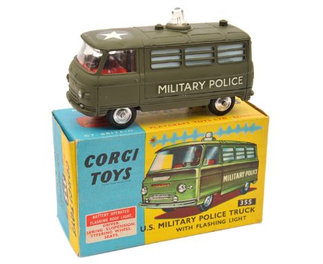 Corgi Toys U.S. Military Police Truck (Commer) with flashing light (355). In matt olive green with red interior. Flashing lig