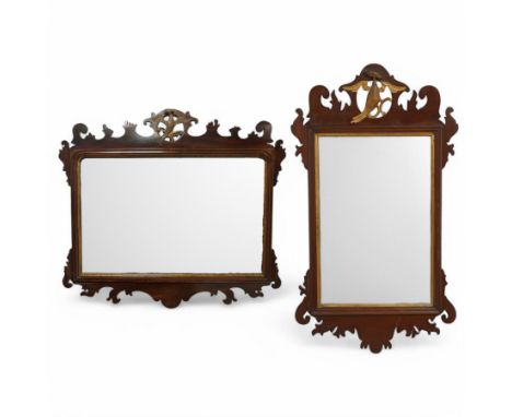 Chippendale design mahogany fretwork wall mirror, decorated with Ho-Ho birds (85cm x 76cm); together with a similar mirror (1