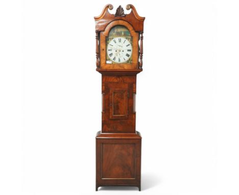 James Hall of Newcastle-Late19th century mahogany longcase clock c1870, with a swan necked pediment and break arch hood door 