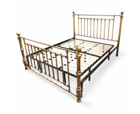 Victorian-style brass double bedstead brass headboard and footboard with brass finials Dimensions: Height:&nbsp;134cm&nbsp; L