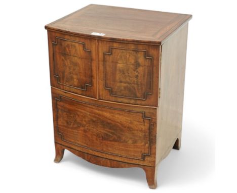 George III mahogany commode or night cabinet, hinged lid over double cupboard doors enclosing converted interior, fitted with