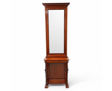 19th century continental mahogany architectural pier table with mirror, with corniced top above a tall rectangular mirror pla