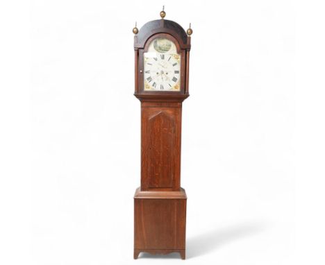 Sinford, of Newcastle - mid 19th century Oak and Mahogany 8-day  longcase clock c1840, with a break-arched pediment and three
