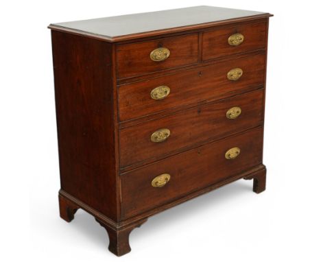 George III mahogany chest, fitted with two short over three drawers fitted with brass handle plates, on bracket feetDimension