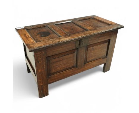 19th Century oak blanket chest, all-over panelling, hinged top with brass latch lockDimensions: Height:&nbsp;54cm&nbsp; Lengt