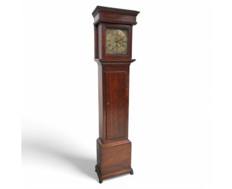 Joseph Millie of North Shields- oak cased 30hr longcase clock c1760, with a flat topped hood and deep frieze beneath, square 