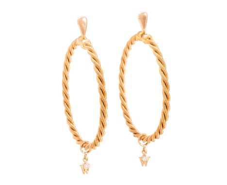 WELLENDORFF Paar Creolen, 2 Brillanten von zus. ca. 0,02 ct, sehr gute Farbe und Reinheit, GG18 K, 15,0 g, D.: ca. 4 cm, B.: 