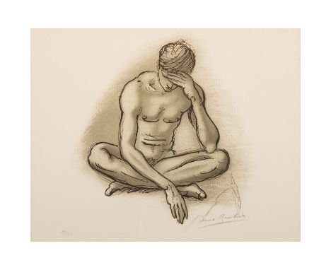 BREKER, ARNO (1900-1991), "Sitzender Jüngling", Farblithographie mit Bleistift signiert „Arno Breker“ und nummeriert 19/15, h