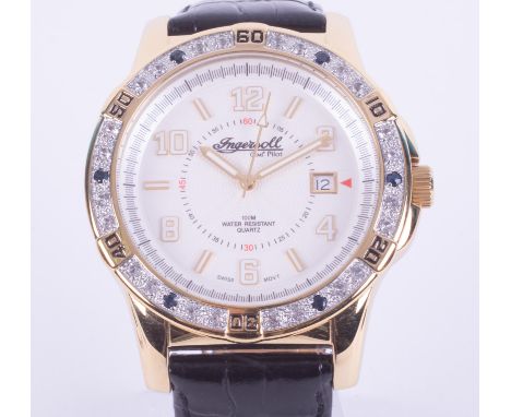 Ingersoll, Ingersoll Gem's Pilot wristwatch, WB090105, IG0593IP, quartz movement, with black leather crocodile effect strap, 