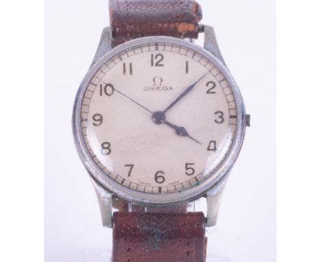 Omega, a gents Military Airforce A6434 Omega wristwatch, cream dial, black enamel arabic numeral hour markers, outer black da