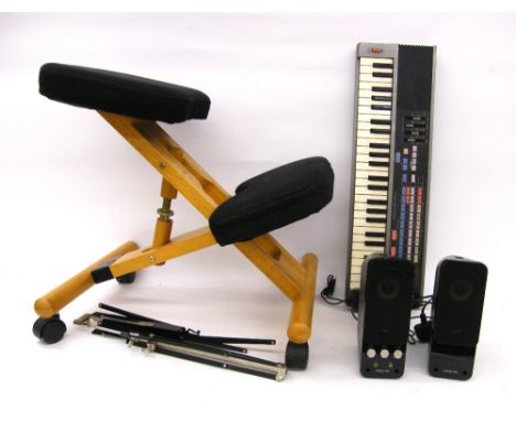 Casio SK-100 sampling keyboard; together with a music stand, a stool and a pair of Creative powered speakers (4)