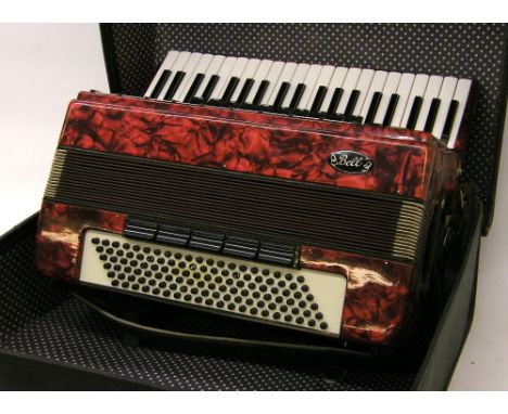 Bell one hundred and twenty button piano accordion, red pearloid finish, case 