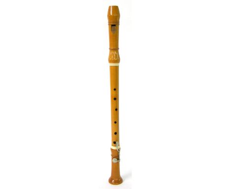 Old boxwood single keyed tenor recorder, within a canvas case