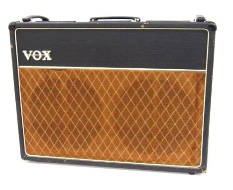 1962 Vox AC30 guitar amplifier, made in England, ser. no. 14860T, with copper control panel, silver Vox Bulldog speakers, rep