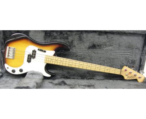 Tanglewood Lone Wolf bass guitar, sunburst finish, electrics appear to be in working order, hard case, condition: good 