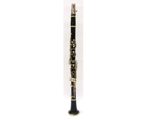 French blackwood clarinet by and stamped J.R La Fleur & Son Limited, L.P, London and Paris, no. 1328, with ebonite bell joint