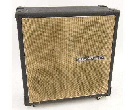 Sound City B140 4x12 speaker cabinet, made in England, ser. no. B87F1438, loaded with Sound City power speakers, appears to b