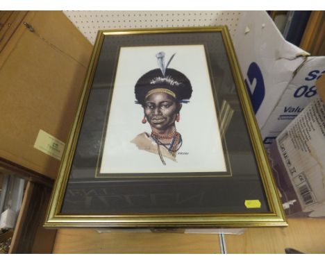 AFTER ASHRAF "Native African head studies", a set of six framed and glazed colour prints, together with a box containing bras