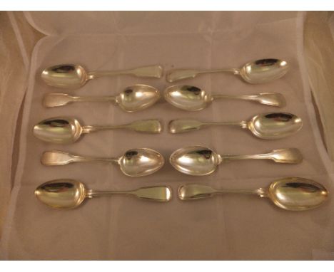 A set of five George V silver Thread and Fiddle pattern dessert spoons (Sheffield, 1920), together with a further five Victor