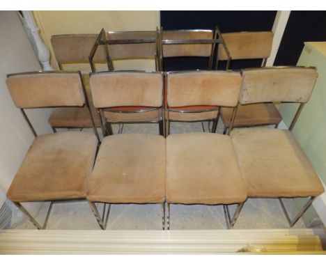 A set of ten mid to late 20th Century Scandinavian chrome framed reception chairs with suede upholstered back panel and seat 