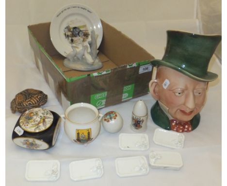 A box containing a collection of decorative china wares to include a Beswick ware character jug "Title Deeds", model No. 310,