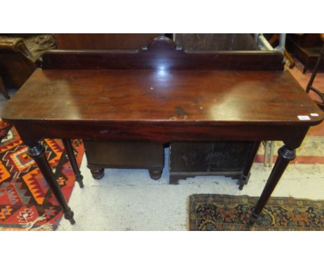 A Victorian mahogany console table with shallow raised back on turned and ringed tapering legs  CONDITION REPORTS Size approx