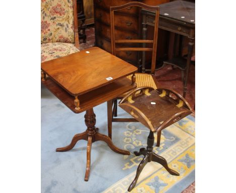 A two tier lamp table, cane chair and an occasional table 