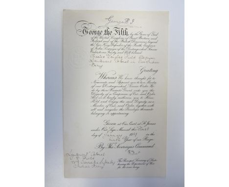 A Warrant for the award of the Distinguished Service Order to Lieutenant Colonel C.D.Field, 75th Carnatic Infantry, Indian Ar
