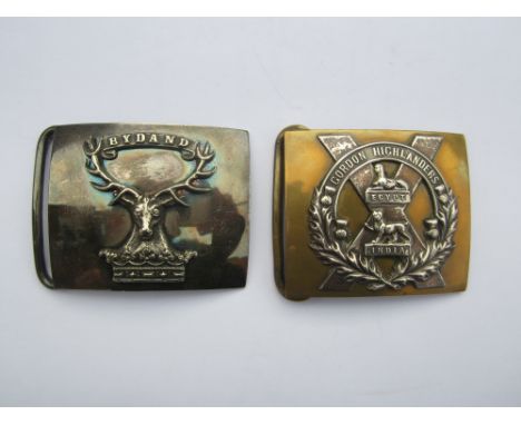 The Gordon Highlanders Officers' Waist Belt Plates Regular &amp; Volunteer Battalions,The first with rectangular gilt back pl
