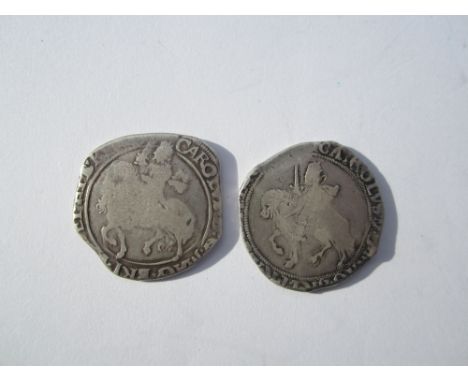 Charles I, 1625-49,Halfcrowns (2), Tower under the King, i.m. triangle in circle (S.2779), Tower under Parliament, i.m. R in 